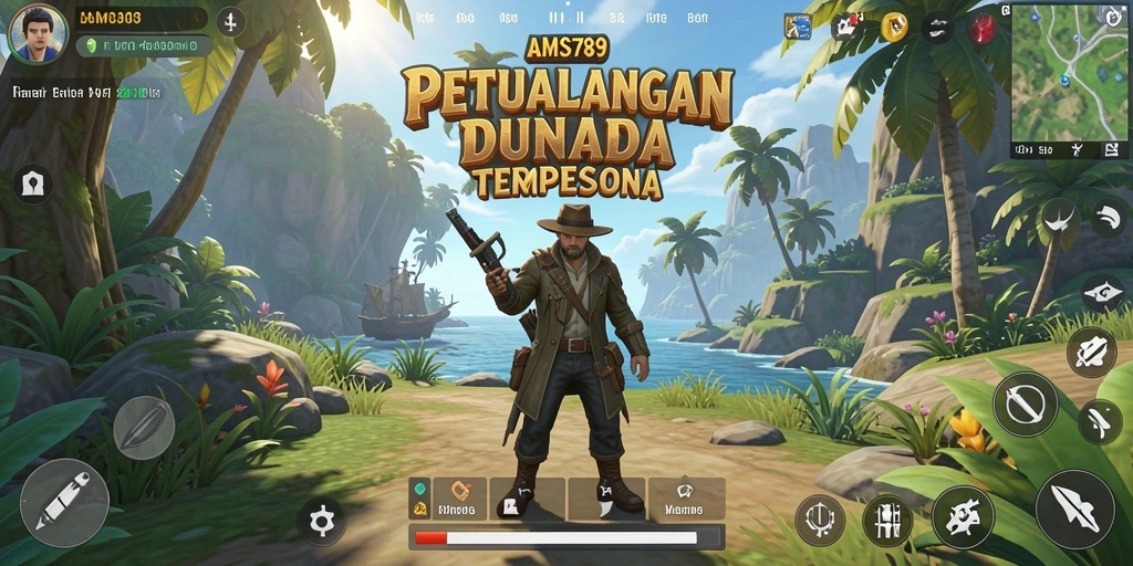 Screenshot menunjukkan pemain menjelajahi hutan lebat di AMS789.