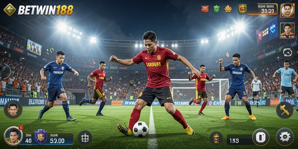 Tampilan gameplay menarik dalam BETWIN188, menampilkan aksi sepak bola yang seru.
