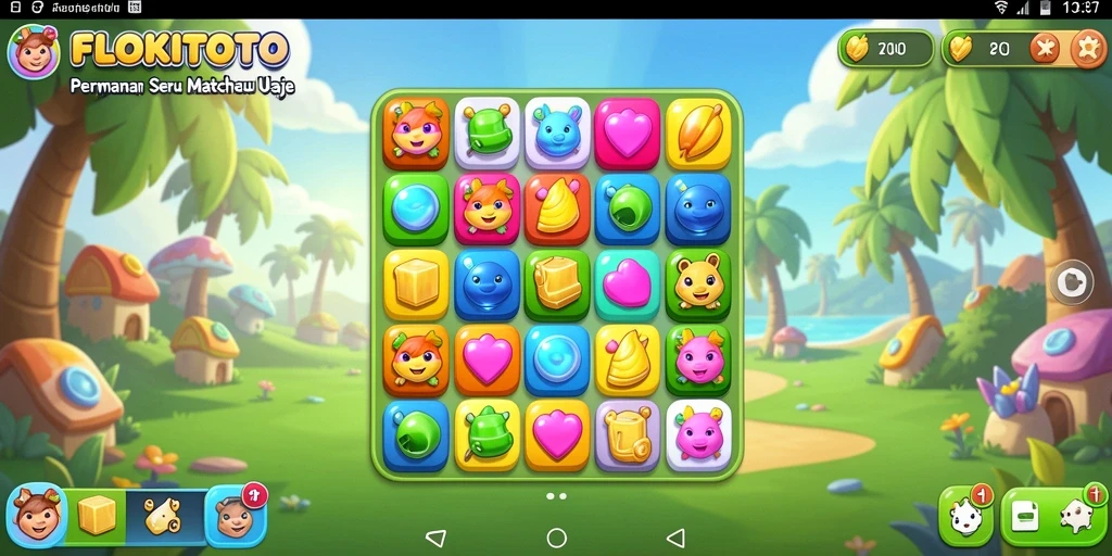 Tampilan gameplay seru FLOKITOTO dalam aksi Match-3.