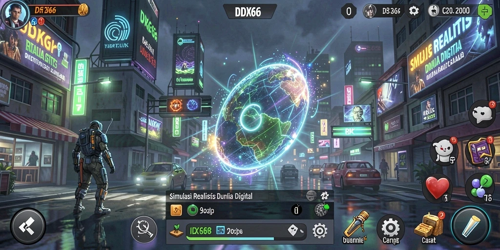 Tampilan gameplay IDX66 dengan lingkungan simulasi yang realistis dan interaktif.