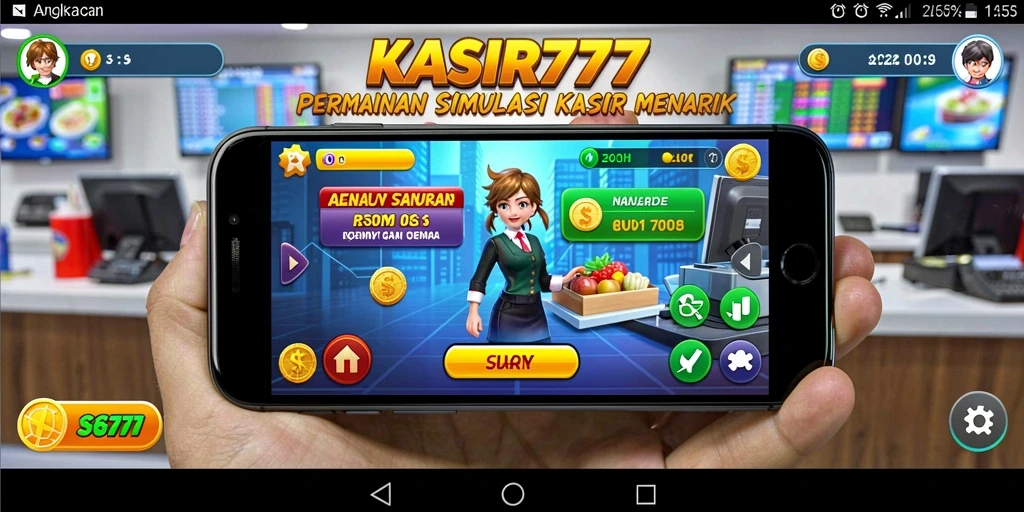 Screenshot dari gameplay KASIR777 yang menampilkan suasana toko sibuk.