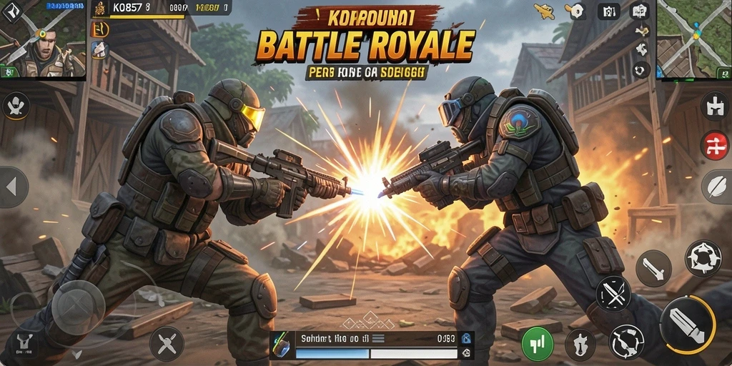 Tangkapan layar gameplay seru dari KO857 dalam mode Battle Royale.