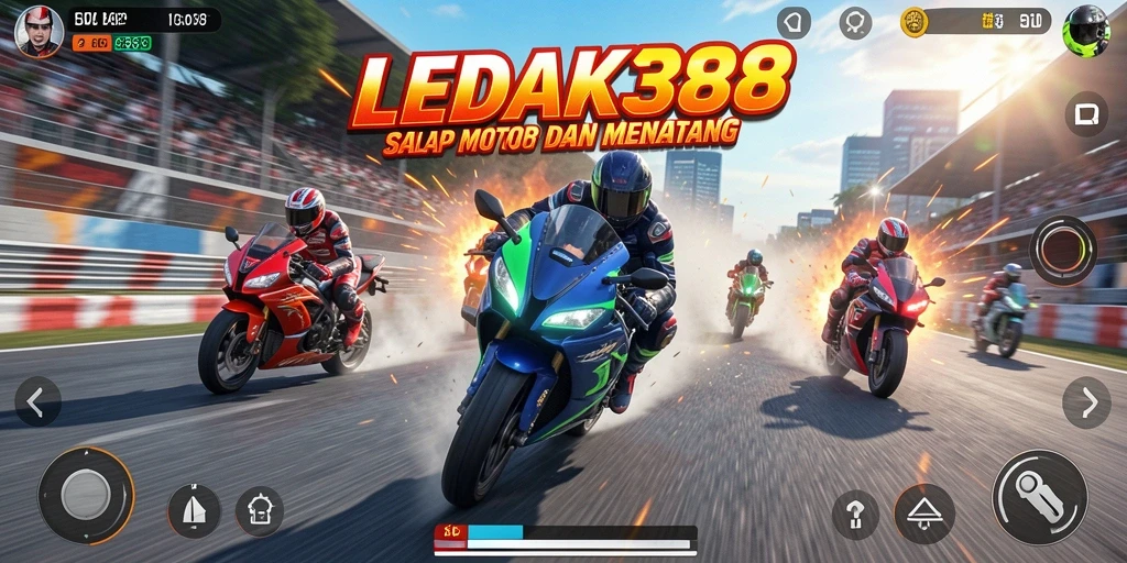 Tampilan gameplay balap motor yang intens dan mendebarkan.