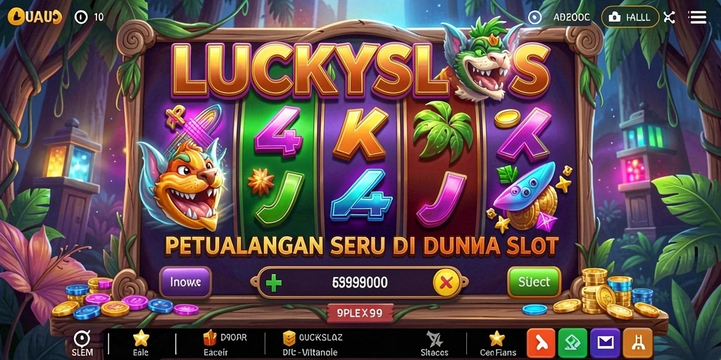 Tampilan gameplay LUCKYSLOTS yang menegangkan dan penuh warna.