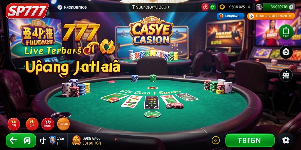 Gameplay SP777 menampilkan dealer profesional dalam suasana kasino yang hidup.