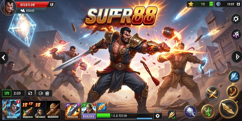 Tampilan gameplay SUPER88 yang menegangkan dalam pertarungan Fighting.