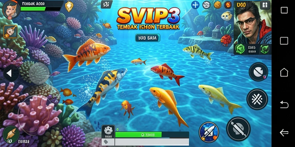 Tangkapan layar gameplay SVIP3, menampilkan aksi seru Tembak Ikan.
