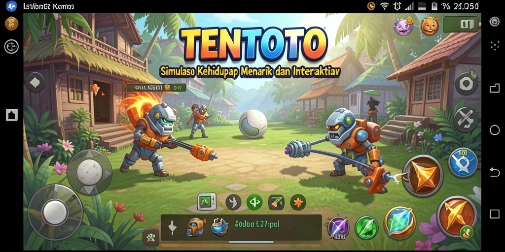 Tangkapan layar utama TENTOTO menunjukkan gameplay simulasi yang menarik.