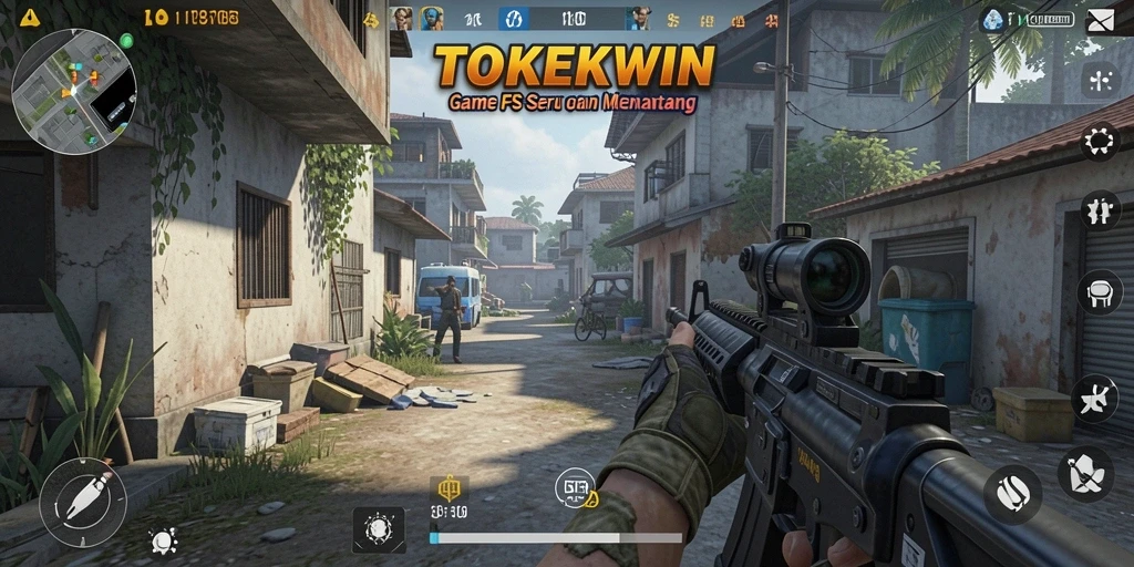 Tampilan khas gameplay seru di TOKEKWIN dengan aksi tembak-menembak.